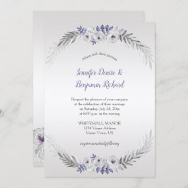 紫色のシルバーグレーの水色の花結婚の色 | 招待状