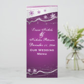 紫色のシルバーグレーの結婚スノーフレークのメニューカード メニュー (スタンド正面)