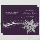 紫色のシルバースノーフレークの結婚式のプログラムを折り畳んだ (正面/裏面)