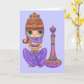 紫色のジェニー人形カード カード (黄色い花)