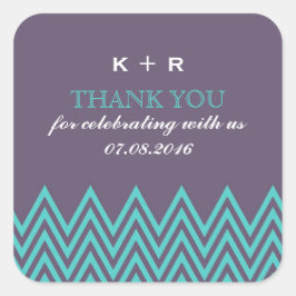 紫色のジグザグパターン結婚式の引き出物シール スクエアシール