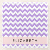 紫色のジグザグ、紫のシェブロン、あなたの名前 ガラスコースター (正面)