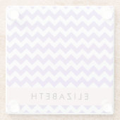 紫色のジグザグ、紫のシェブロン、あなたの名前 ガラスコースター (裏面)