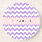 紫色のジグザグ、紫のシェブロン、あなたの名前 コースター (正面)