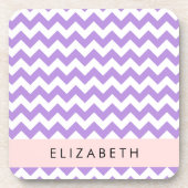 紫色のジグザグ、紫のシェブロン、あなたの名前 コースター (正面)