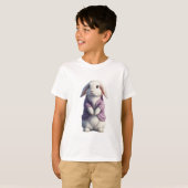 紫色のジャケットを着たかわいいウサギの子供服 Tシャツ (正面フル)