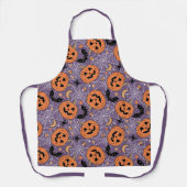 紫色のジャック・O・ランタンのハロウィンパターン エプロン (正面)