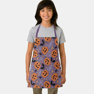 紫色のジャック・O・ランタンのハロウィンパターン エプロン
