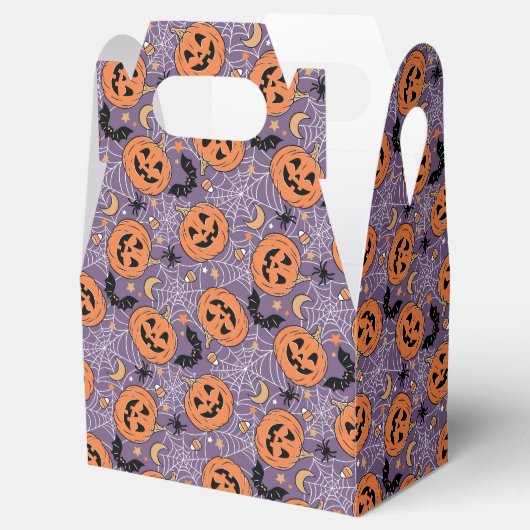 紫色のジャック・O・ランタンのハロウィンパターン フェイバーボックス (オープン)