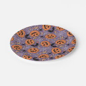 紫色のジャック・O・ランタンのハロウィンパターン ペーパープレート (アングル)