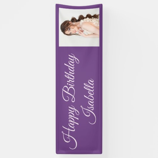 紫色のスエレガントクリプトのフォトハッピーバースデー 横断幕 (縦)
