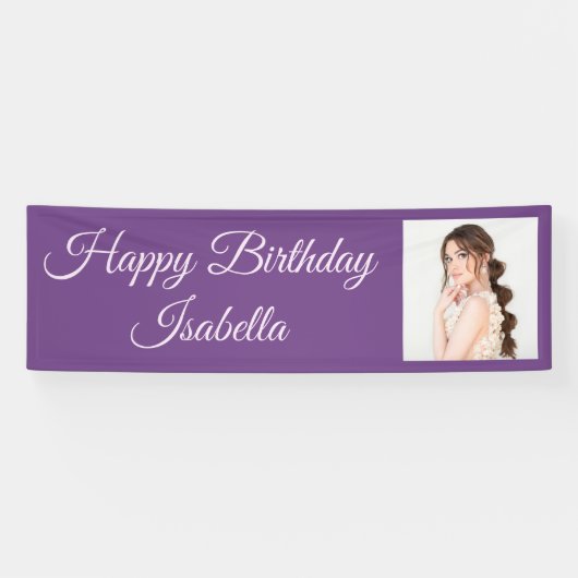紫色のスエレガントクリプトのフォトハッピーバースデー 横断幕 (横)