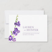 紫色のスカイフラワーの水の色の結婚食事オプション 出欠カード (正面)