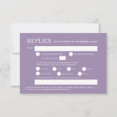 紫色のスカイフラワーの水の色の結婚食事オプション 出欠カード (裏面)