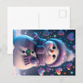 紫色のスカーフ雪の恋人 – 雪だるまgi シーズンポストカード