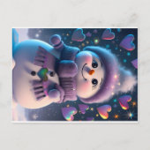 紫色のスカーフ雪の恋人 – 雪だるまgi シーズンポストカード (正面)