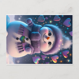 紫色のスカーフ雪の恋人 – 雪だるまgi シーズンポストカード
