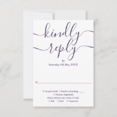 紫色のスクリプト文字列ラ結婚イト 出欠カード (正面)