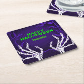 紫色のスケルトンハンド スクエアペーパーコースター (アングル)