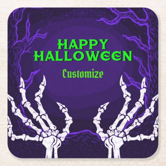 紫色のスケルトンハンド スクエアペーパーコースター (正面)