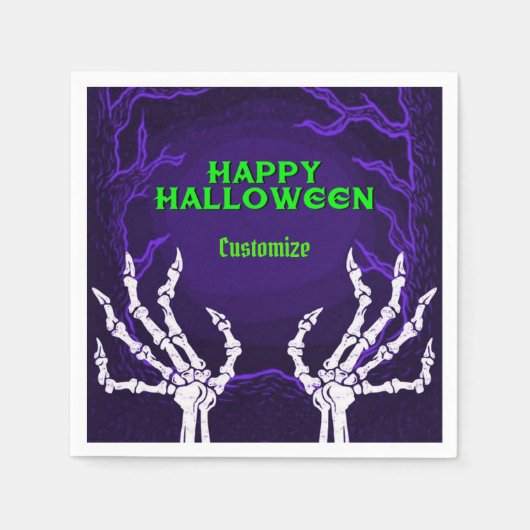 紫色のスケルトンハンド スタンダードカクテルナプキン (正面)