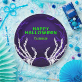 紫色のスケルトンハンド ペーパープレート (パーティー)