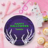 紫色のスケルトンハンド ペーパープレート (パーティー)