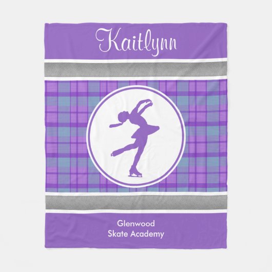 紫色のスケートで滑るの恋人の格子縞毛布 フリースブランケット (正面)