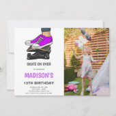 紫色のスケートボード招待状と写真 招待状 (正面)