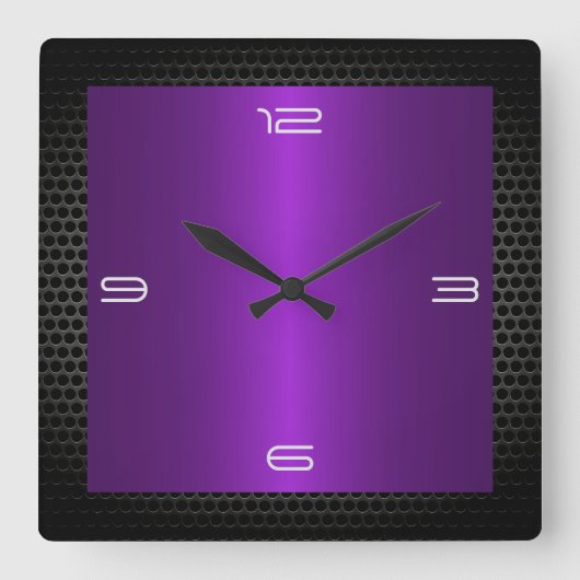 紫色のステンレス鋼のモダンな金属のボーダー スクエア壁時計 (正面)