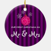 紫色のストライプと柔らかいラベンダーのテクスチャ セラミックオーナメント (裏面)