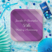 紫色のストライプのなプレート、第55結婚記念日 ペーパープレート (パーティー)