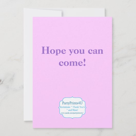 紫色のストライプのな蝶誕生日のパーティの招待状 招待状 (裏面)