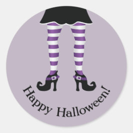 紫色のストライプの魔女の脚 Happy Halloween テキスト ラウンドシール