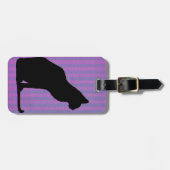 紫色のストライプの黒猫のシルエット ラゲッジタグ (正面横)