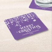 紫色のストリングライトクリスマスパーティー スクエアペーパーコースター (アングル)