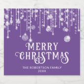 紫色のストリングライトクリスマスパーティー スパークリングワインラベル (シングルラベル)