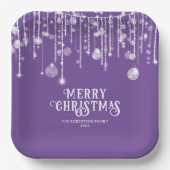 紫色のストリングライトクリスマスパーティー ペーパープレート (正面)