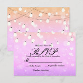 紫色のストリングライトスパークルパーティーRSVPカード 出欠カード (正面/裏面)
