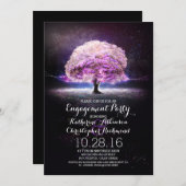 紫色のストリングライトツリー婚約パーティ招待状 招待状 (正面/裏面)