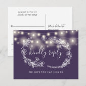 紫色のストリングライトフローラソング要求RSVPカード インビテーションポストカード (正面/裏面)