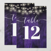 紫色のストリングラ素朴イトBarn Woodテーブル番号 招待状 (正面/裏面)