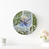 紫色のスニーカーのデイジーの花束 ラージ壁時計 (ホーム)