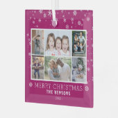 紫色のスノーフレークのクリスマスファミリー6フォトコラージュ ガラスオーナメント (正面左)