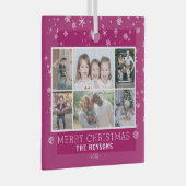 紫色のスノーフレークのクリスマスファミリー6フォトコラージュ ガラスオーナメント (正面右)