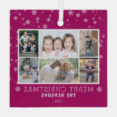 紫色のスノーフレークのクリスマスファミリー6フォトコラージュ ガラスオーナメント (裏面)