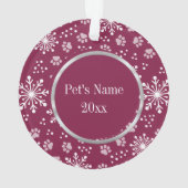 紫色のスノーフレークのポーパターンペット写真 オーナメント (裏面)