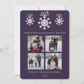 紫色のスノーフレークオーナメントフォトコラージュ シーズンカード (正面)