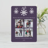 紫色のスノーフレークオーナメントフォトコラージュ シーズンカード (スタンド正面)