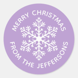 紫色のスノーフレーククリスマスステッカー ラウンドシール